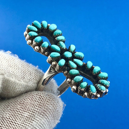Native American Unsigned 925 Sterling Silver Turquoise Statement Finger Ring