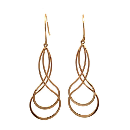 14K Yellow Gold Swirl Modernist Hook Dangle Earrings