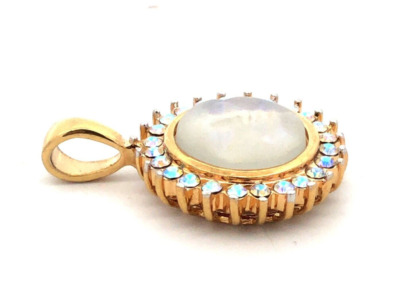 Kirk's Folly Gold Tone Aurora Bourealis Rhinestone Irridescent Man Moon Pendant