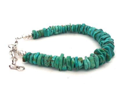 Estate 925 Sterling Silver Wheel Shaped Turquoise Beaded Bracelet