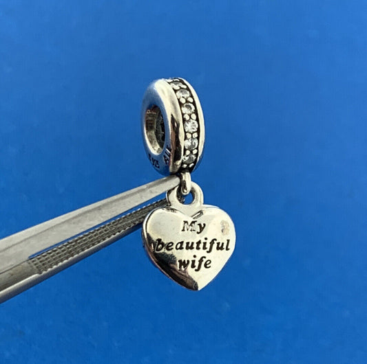Authentic PANDORA 925 Sterling Silver CZ My Beautiful Wife 791524CZ Dangle Charm