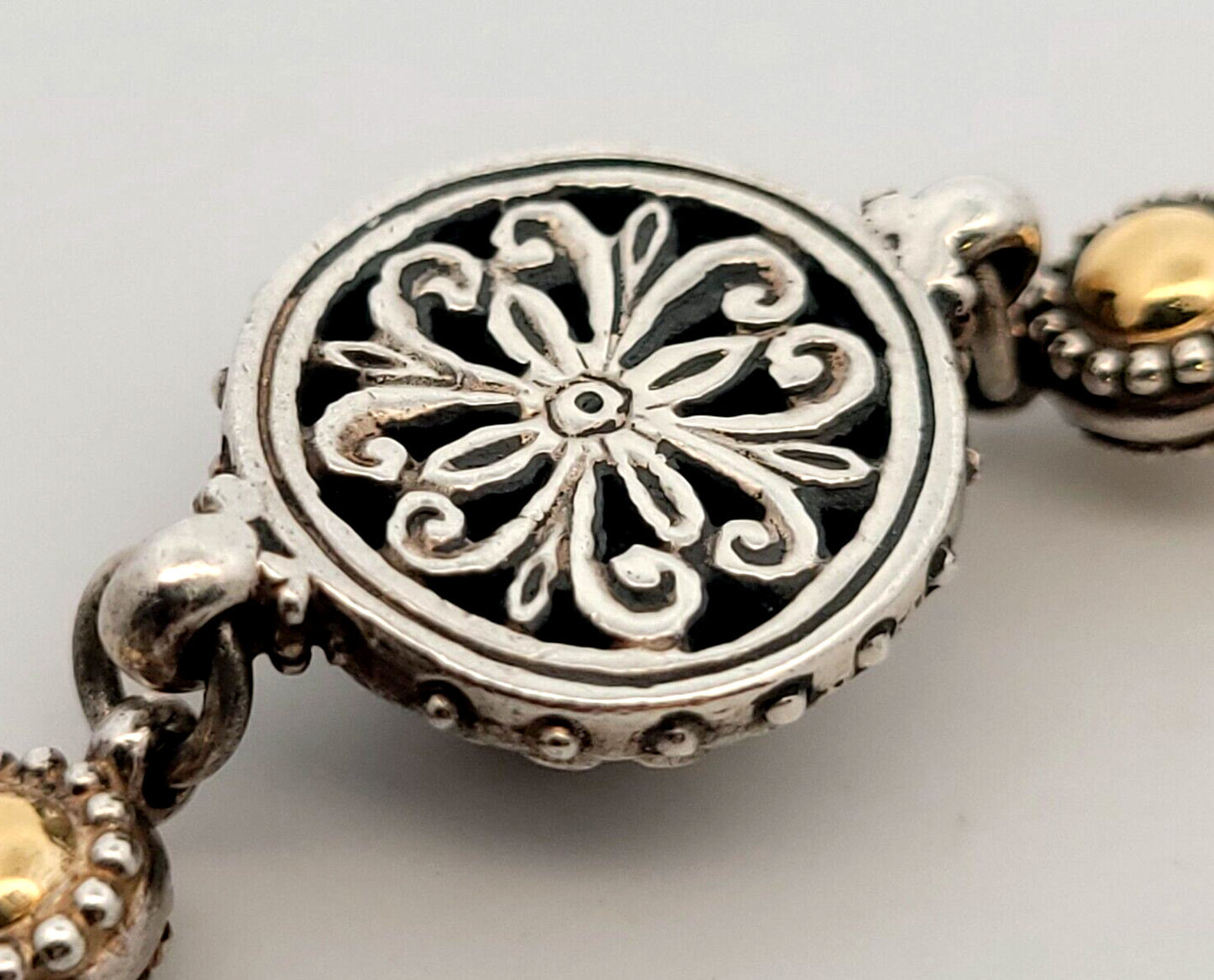 Konstantino 925 Sterling Silver 18K Yellow Gold Floral Station Chain Bracelet