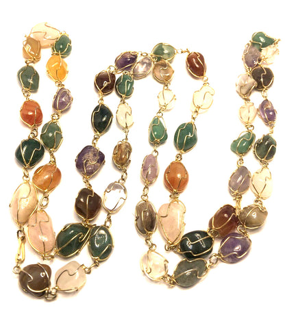 Artisan Gold Tone Wire Wrapped Semi Precious Multi Gemstone Lot Of 2 Necklaces