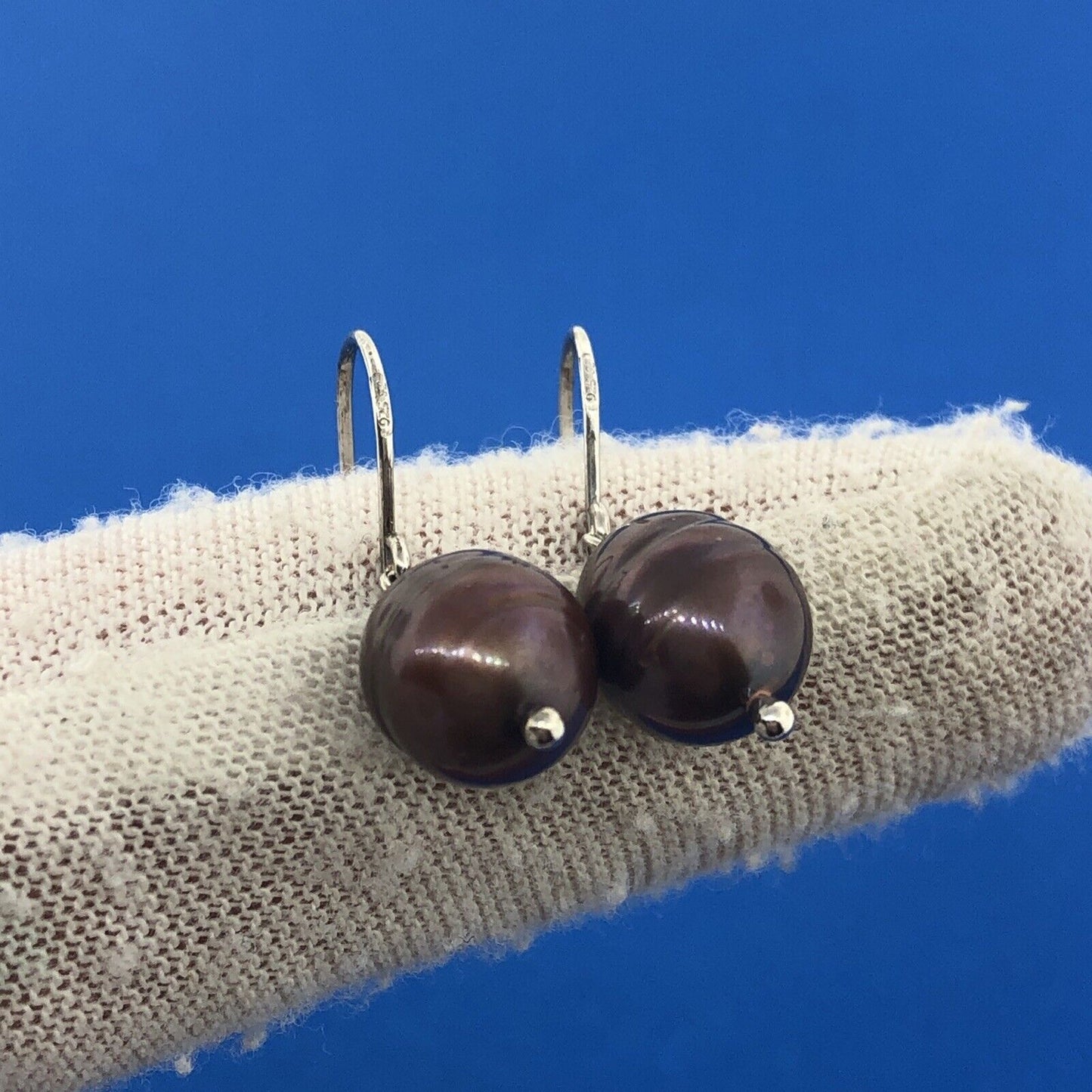 Honora Collection 925 Sterling Silver Oval Burgundy Pearl Drop Dangle Earrings