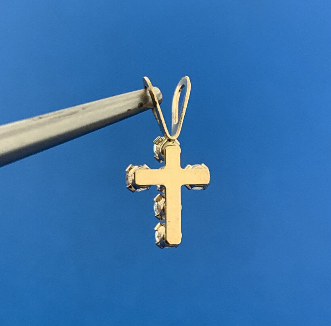 Jacmel Mauritius JCM 14K Yellow Gold Cubic Zirconia CZ Religious Cross Pendant