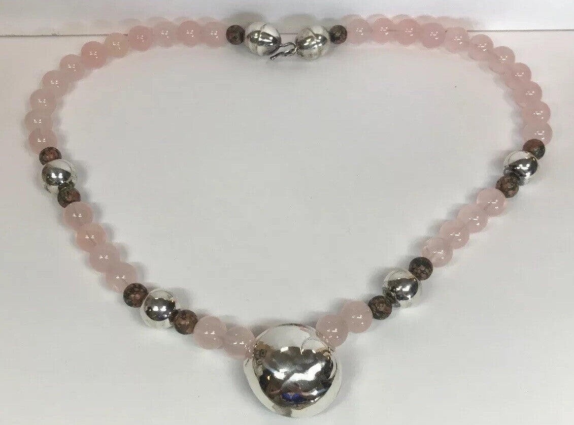 Mignon Faget 925 Sterling Silver Rose Quartz Jasper Bead Moon Snail Necklace