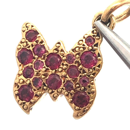 Designer 18k Yellow Gold Round Cut Ruby Insect Butterfly Dangle Charm Pendant