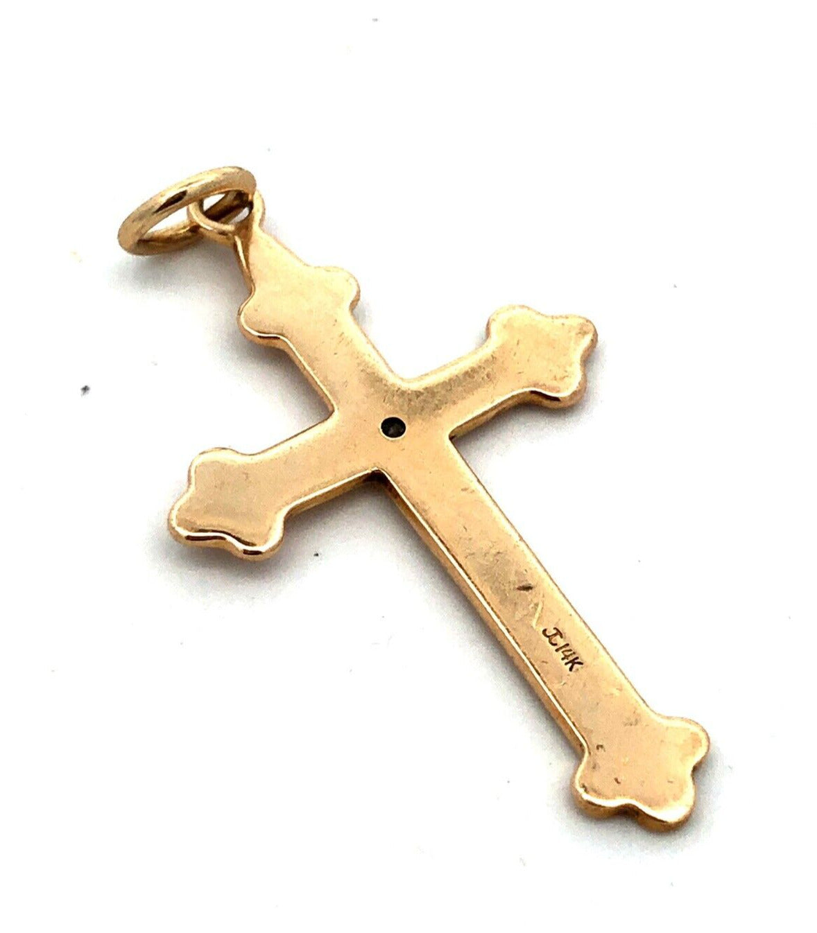 Designer 14K Yellow Gold Round Diamond Solitaire Polished Cross Pendant