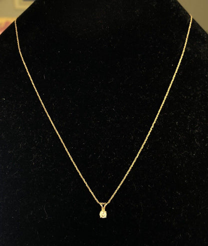 Designer 14K Yellow Gold Round Diamond Solitaire Pendant Chain Necklace