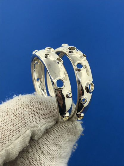Spectacular 925 Sterling Silver Modernist Moon Crater Open Hoop Earrings