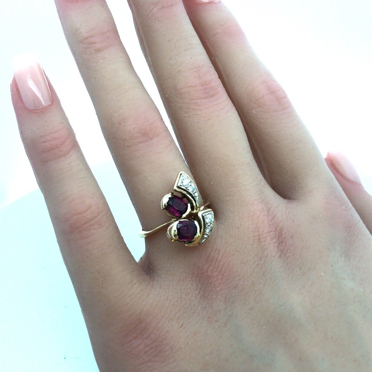 Estate 14K Yellow Gold Ruby Diamond  Accented July Anniversary Free Form Ring