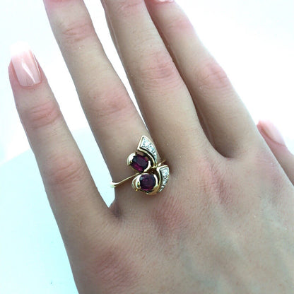 Estate 14K Yellow Gold Ruby Diamond  Accented July Anniversary Free Form Ring