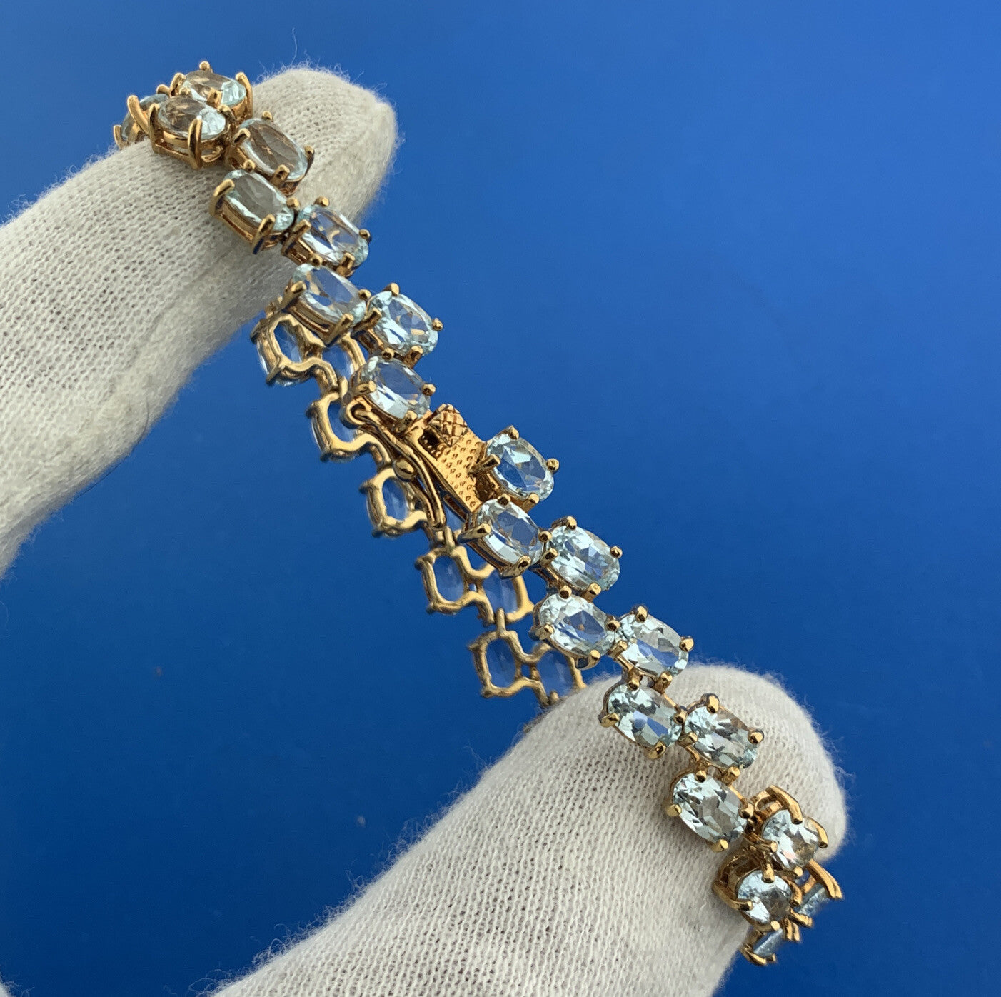 Designer 925 Sterling Silver Blue Topaz Double Row December Tennis Bracelet
