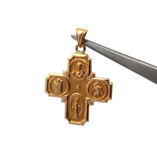 Designer 14K Yellow Gold "Im a Catholic Call a Priest" Cross Medal Pendant