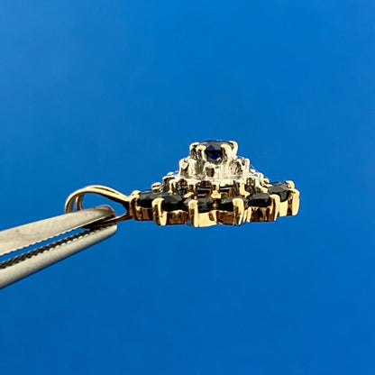 Vintage 14K Yellow White Gold Blue Sapphire Diamond Accent Anniversary Pendant