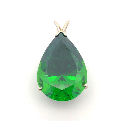Designer 14K White Gold Pear Green CZ Solitaire Teardrop Pendant