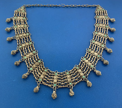 Vintage Silver Tone Floral Lattice Turquoise 7 Strand Statement Collar Necklace