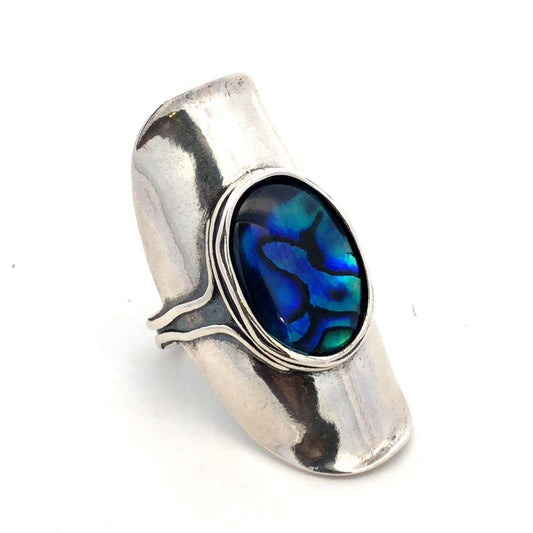 Designer 925 Sterling Silver Oval Abalone Cabochon Statement Finger Ring