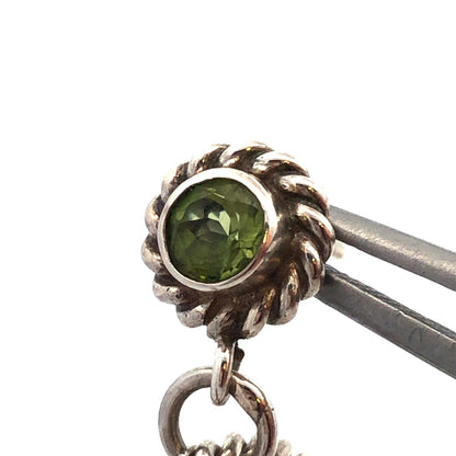 Designer 925 Sterling Silver Peridot Bead 5 Circle Drop Dangle Stud Earrings