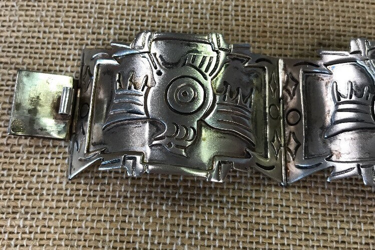 Mexico Sterling Silver 925 3D Peyote Design Four Panel Hinged Cuff Bracelet