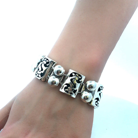 1960's Taxco TPN Mexico 925 Sterling Silver Shadowbox Panel Statement Bracelet