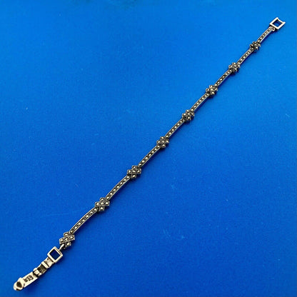 Designer LCP Sterling Silver 925 Marcasite Encrusted Panel Link Bracelet