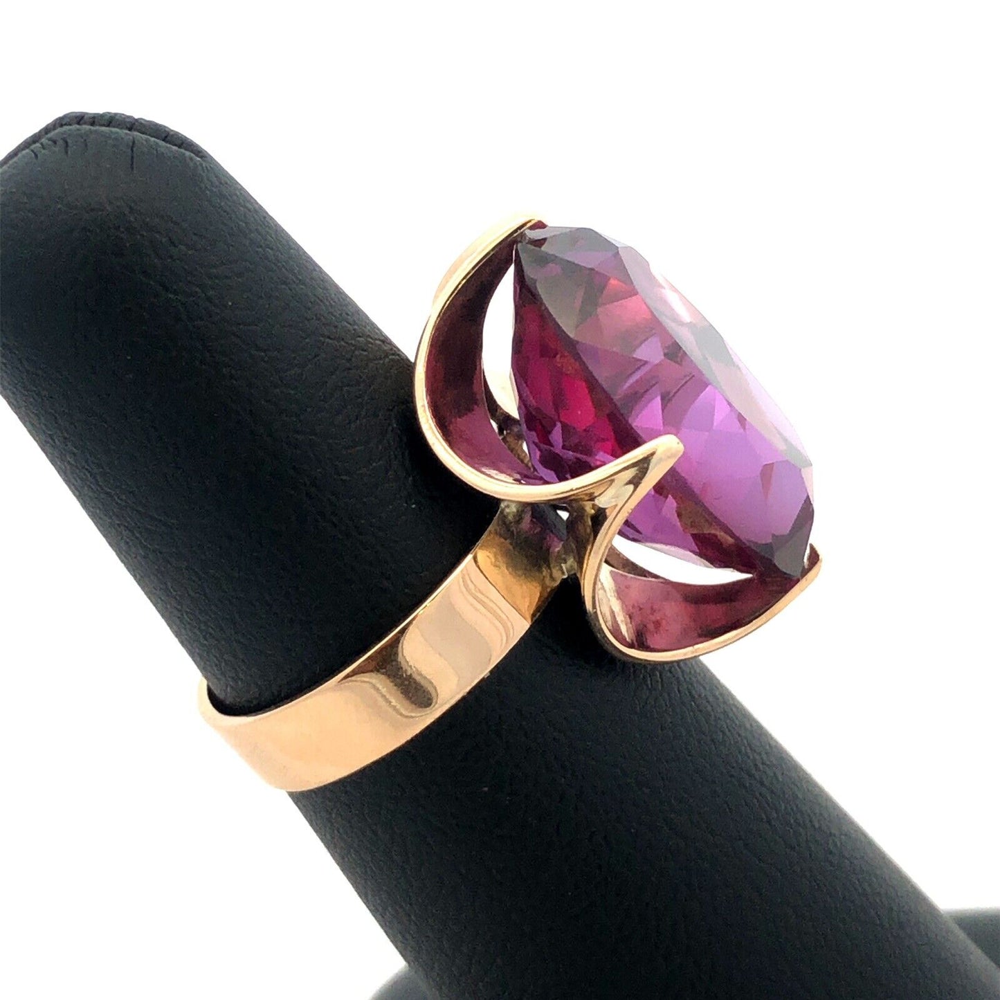 14K Yellow Gold Lab Created Oval Purple Sapphire Statement Cocktail Ring