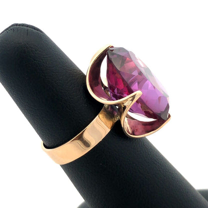 14K Yellow Gold Lab Created Oval Purple Sapphire Statement Cocktail Ring