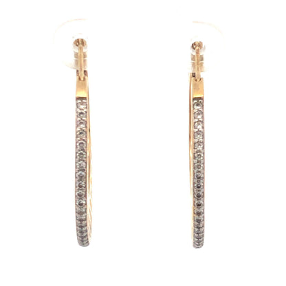 Vermeil 925 Sterling Silver Basket Weave Hoop Cubic Zirconia Border Earrings