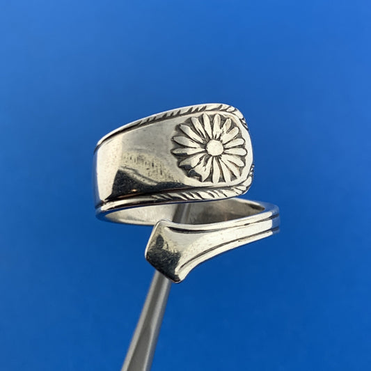 Designer 925 Sterling Silver Floral Flower Bypass Spoon Adjustable Ring
