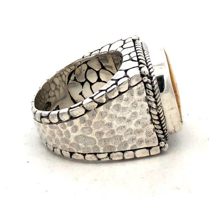 SARDA 925 Sterling Silver Mother of Pearl Mosaic Square Peaceful Heart Ring