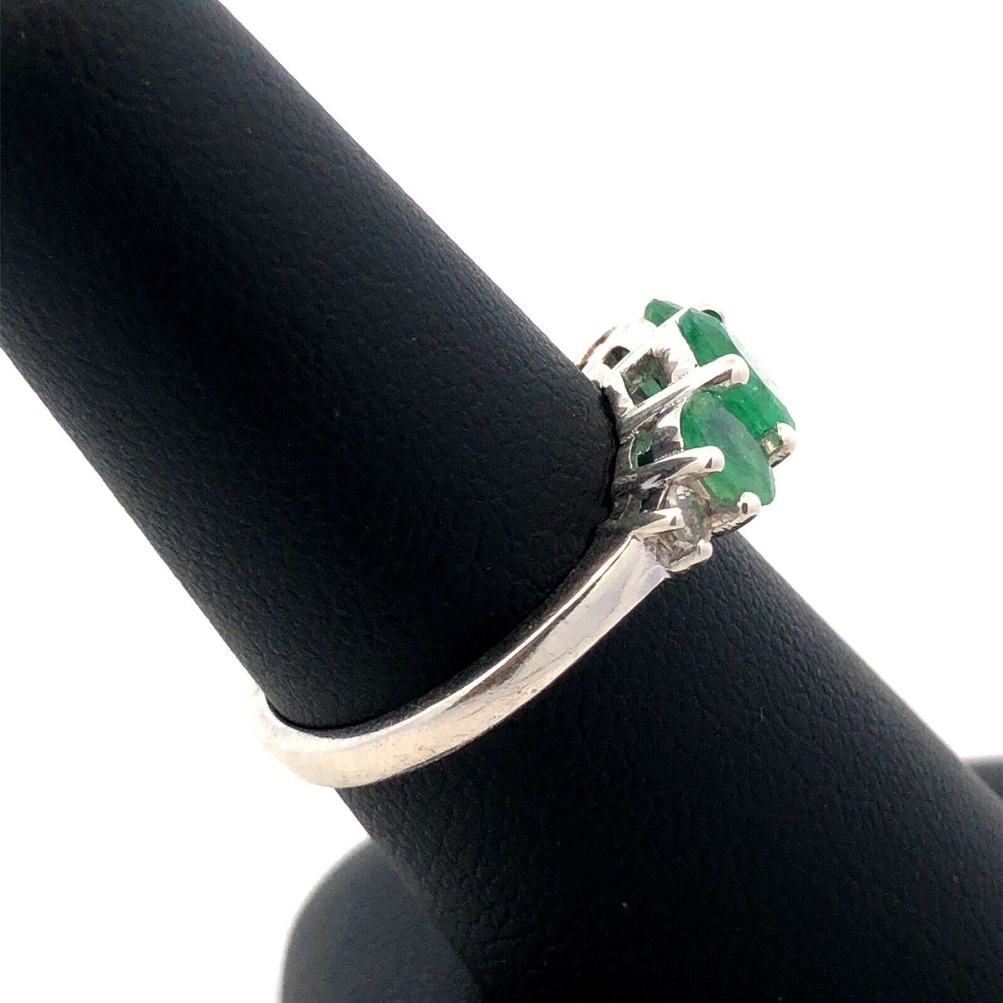 Designer TGGC 925 Sterling Silver Oval Emerald Trio White Amethyst Accent Ring