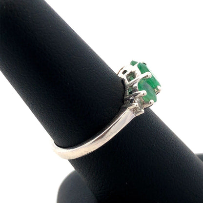 Designer TGGC 925 Sterling Silver Oval Emerald Trio White Amethyst Accent Ring