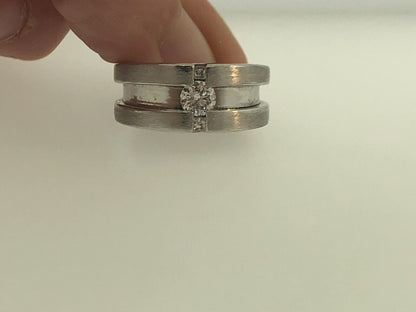 14K White Gold Diamond Burnished/Polished Unisex Modernist Tension Wedding Ring