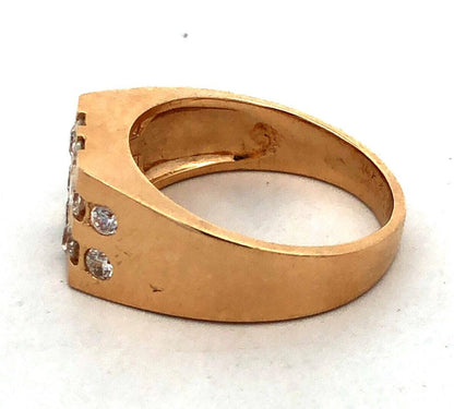 Estate Unisex 14K Yellow Gold Round Diamond Cluster Flower Square Statement Ring