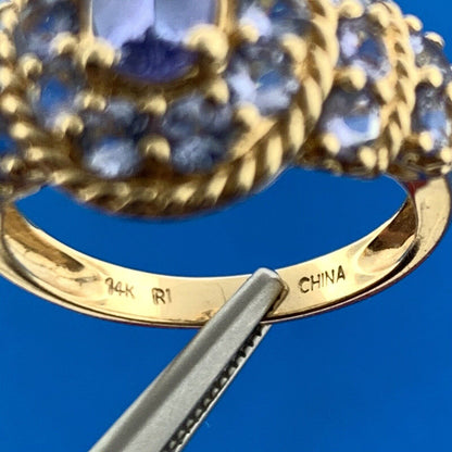Designer 14K Yellow Gold Tanzanite Cluster December Anniversary Ring