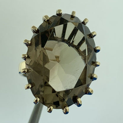 10K Yellow Gold Oval Smoky Quartz Statement Cocktail Ring