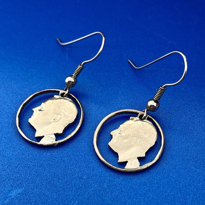 Estate Silver Tone Copper Nickel Roosevelt Dime Cutout Dangle Drop Earrings