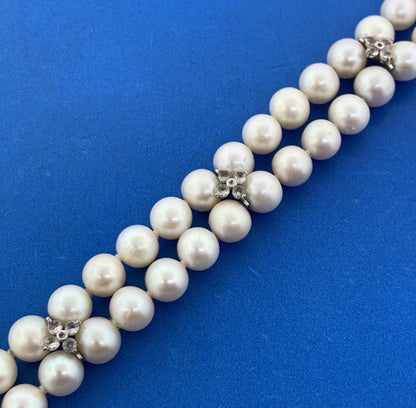 Sterling Silver 925 Pearl White Topaz Accented Double Strand Bracelet