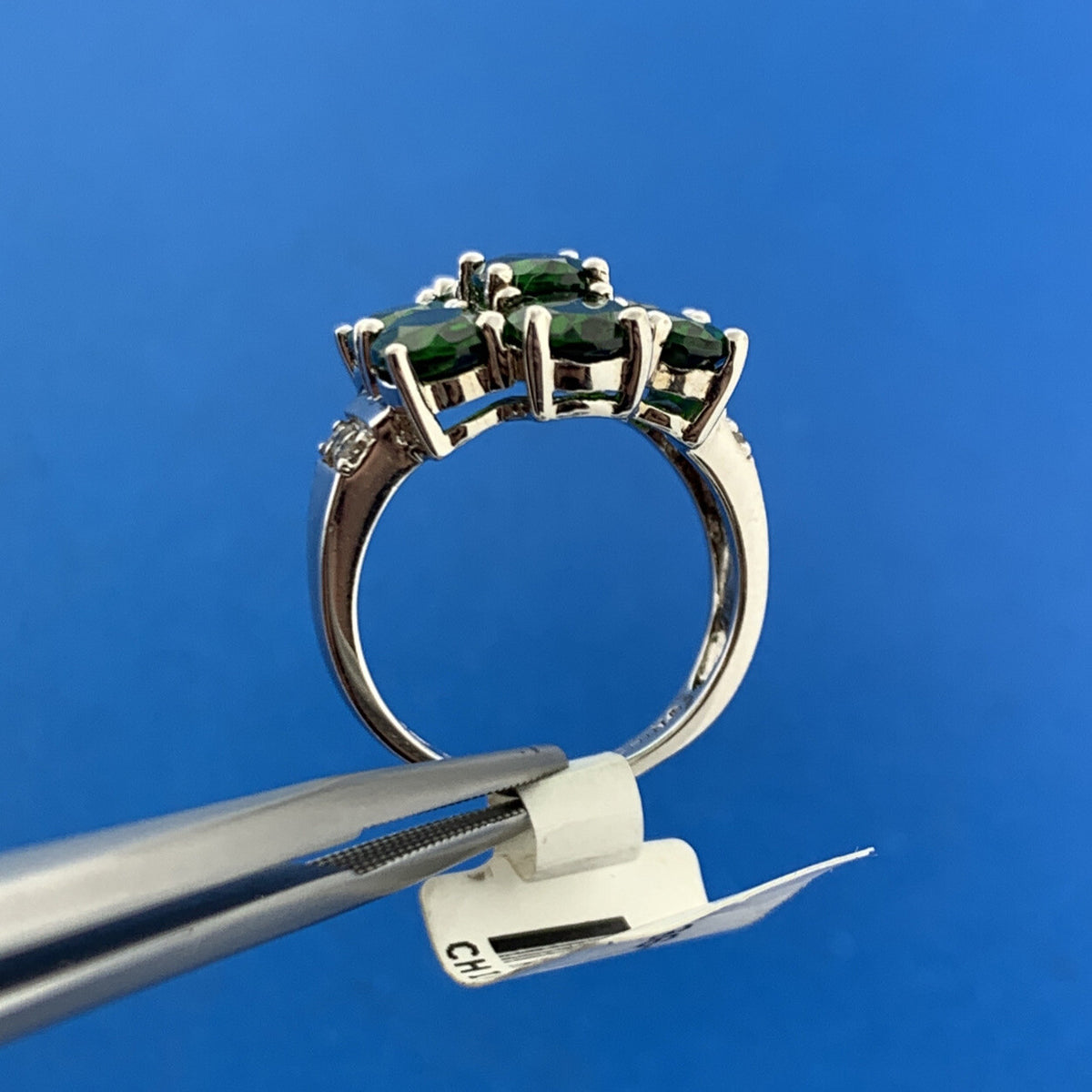 Designer 925 Sterling Silver Green Tourmaline White Topaz Accent Statement Ring