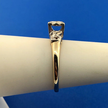 Art Deco 14K Yellow White Gold Diamond Hearts Beads Scroll Engagement Ring