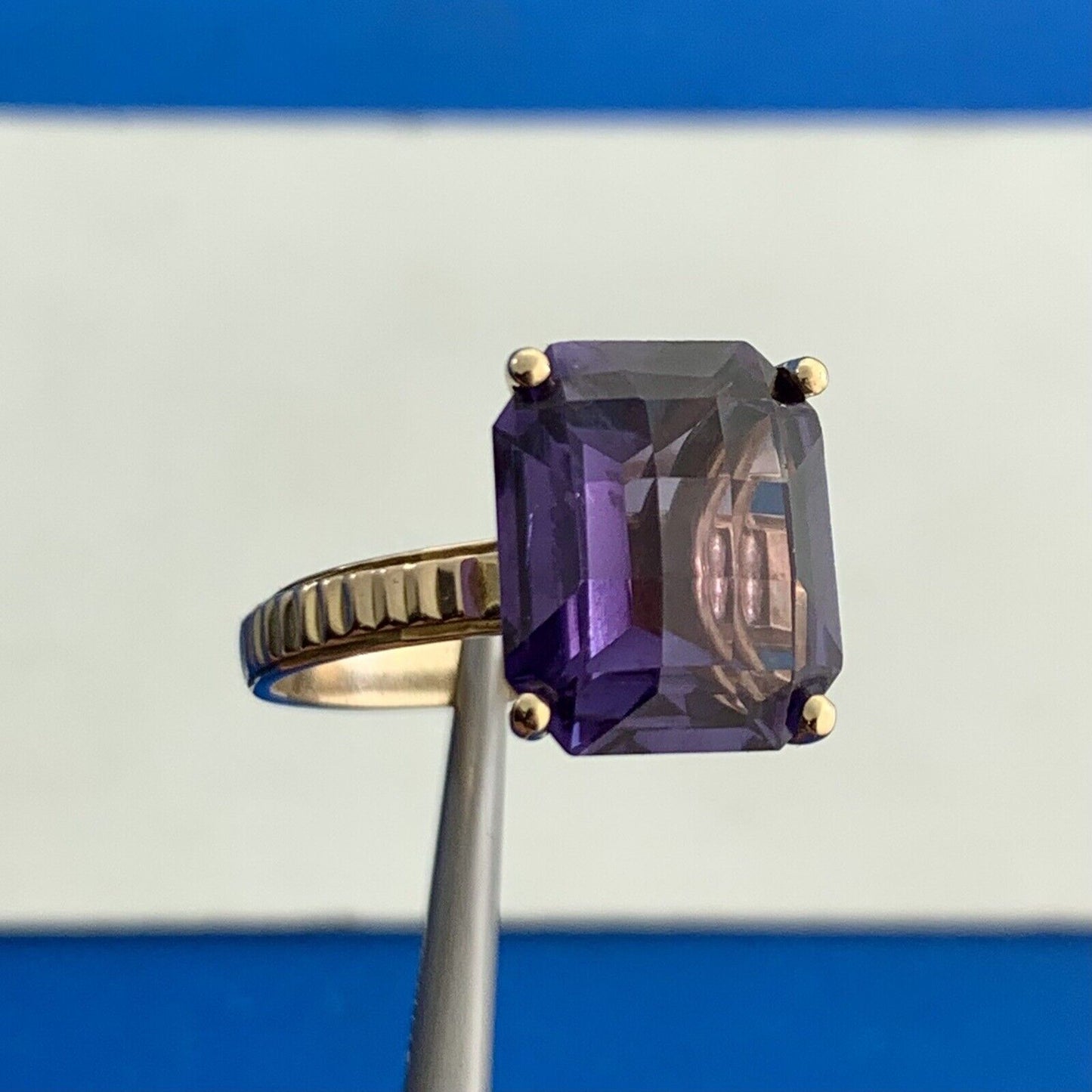 Designer Taxco 14K Yellow Gold Cushion Cut Purple Sapphire Solitaire Ring