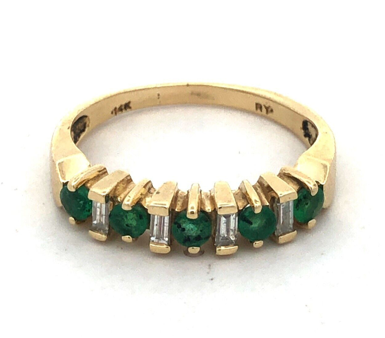 Designer 14K Yellow Gold Green Emeralds Diamond Wedding Anniversary Band Ring