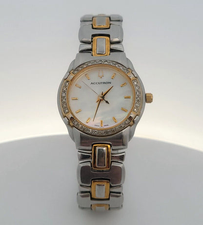 Ladies Bulova Accutron Barcelona Mother of Pearl Dial Diamond Bezel Quartz Watch