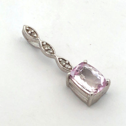 Designer TGGC 925 Sterling Silver Rectangle White Amethyst White Topaz Pendant