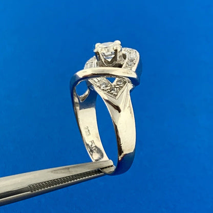 Art Deco Style 14K White Gold Diamond Solitaire 3D Twist Halo Engagement Ring