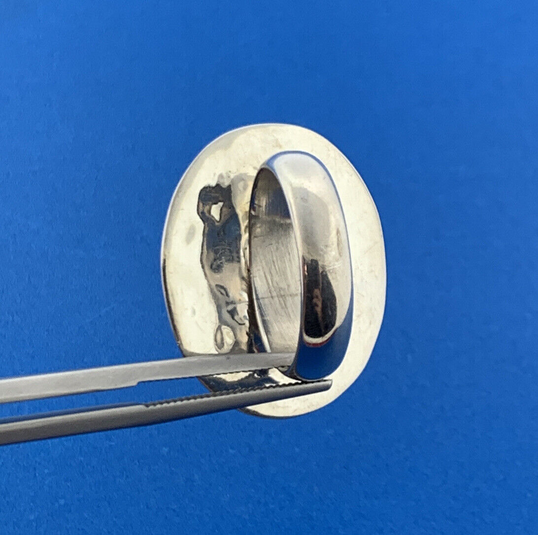 Designer CII Mexico 925 Sterling Silver Black Onyx Cabochon Hammered Halo Ring