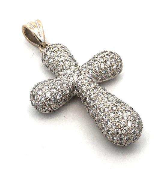 Designer PWE 18K White Gold Pave Diamond Encrusted Cross Statement Pendant