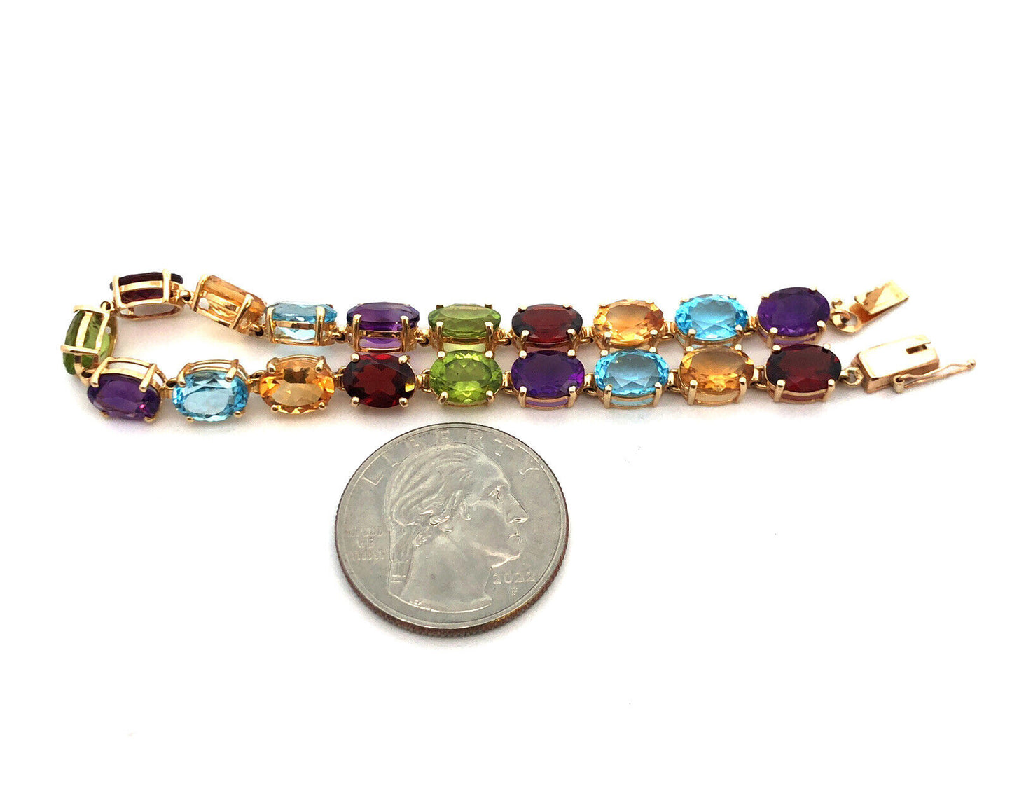 Designer 14K Yellow Gold Oval Mixed Gemstone Statement Mother's Tennis Bracelet