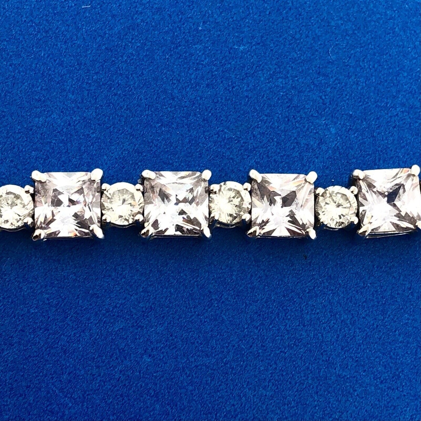 Sparkling FAS 925 Sterling Silver Amethyst Princess Rnd White CZ Tennis Bracelet